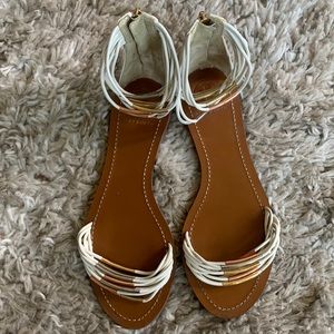 Tory Burch White and Metallic Strappy Sandals